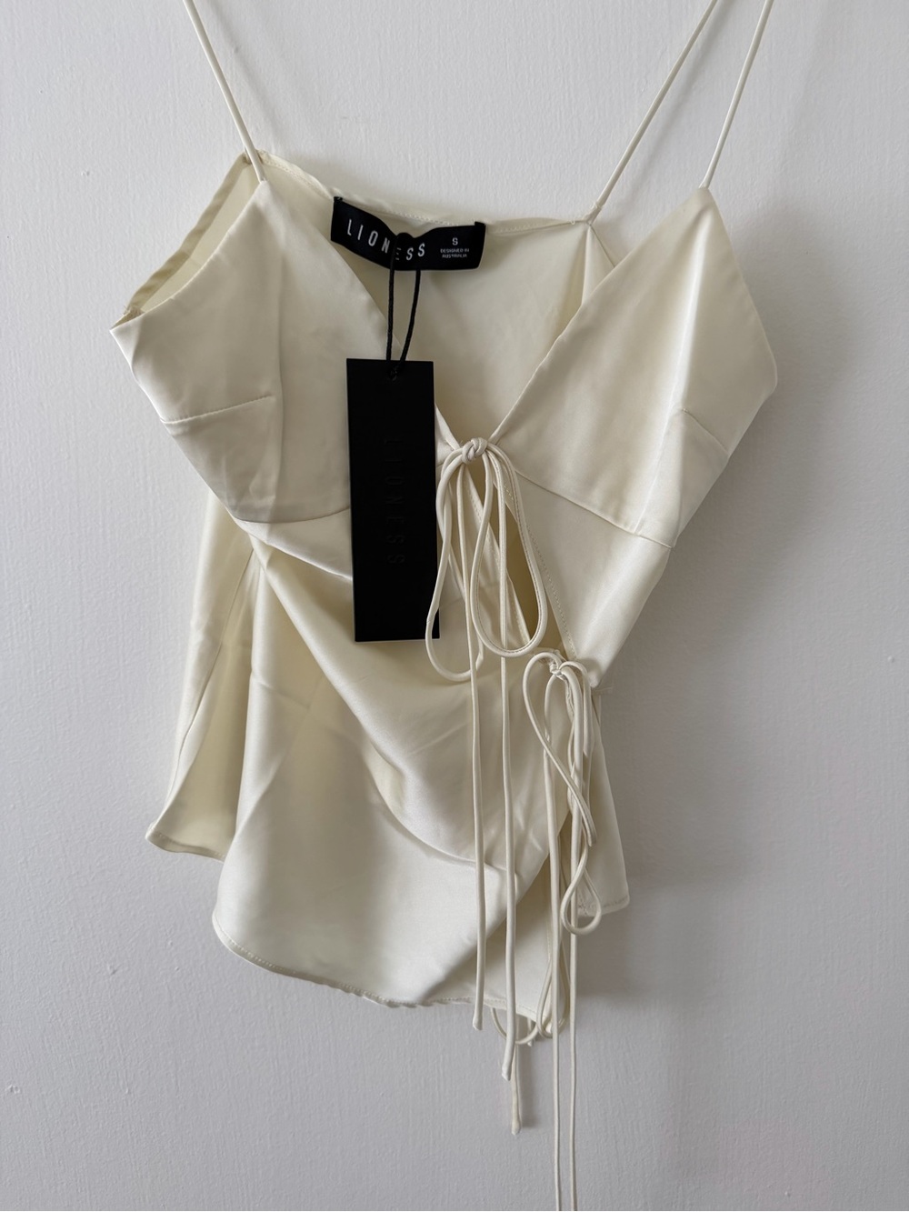Princess Polly Cream Satin Tie-Front Cutout Cami